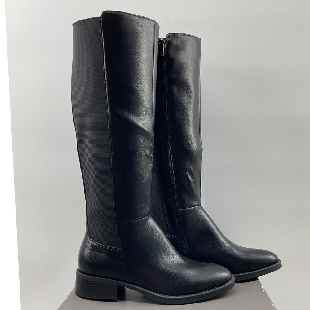 Style & Co Eloisee Black Tall Riding Boots Round Toe Low Block Heel Womens 6.5M